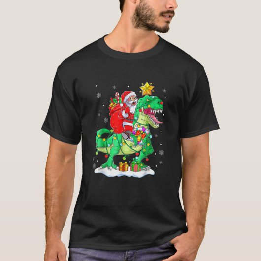 Santa Riding Dinosaur T Rex kerstjongens Man Xma T-shirt (Voorkant)