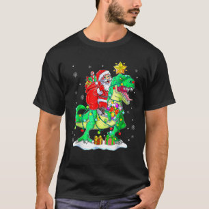 Santa Riding Dinosaur T Rex kerstjongens Man Xma T-shirt