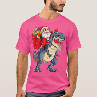 Santa Riding Dinosaur T rex kerstjongens Man Xma T-shirt
