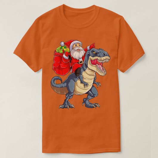 Santa Riding Dinosaur T rex kerstjongens Man Xma T-shirt (Design voorkant)