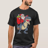 Santa Riding Dinosaur T Rex kerstjongens Man Xma T-shirt (Voorkant)