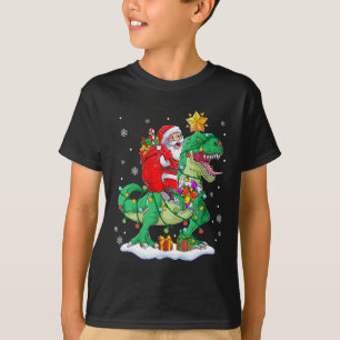 Santa Riding Dinosaur T rex kerstjongens Man Xma T-shirt