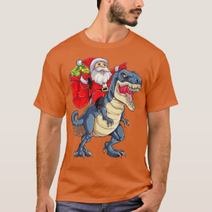Santa Riding Dinosaur T rex kerstjongens Man Xma T-shirt