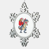 Santa Riding Dinosaur T rex kerstjongens Man Xma Tin Sneeuwvlok Ornament (Rechts)