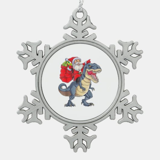 Santa Riding Dinosaur T rex kerstjongens Man Xma Tin Sneeuwvlok Ornament (Voorkant)