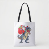 Santa Riding Dinosaur T rex kerstjongens Man Xma Tote Bag (Voorkant)