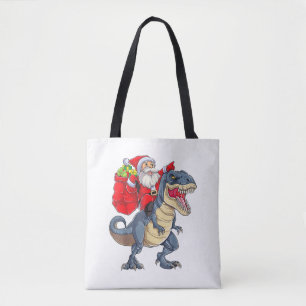 Santa Riding Dinosaur T rex kerstjongens Man Xma Tote Bag