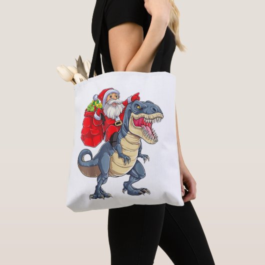 Santa Riding Dinosaur T rex kerstjongens Man Xma Tote Bag (Dichtbij)