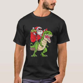Santa Riding Dinosaur T Rex kerstjongens Mannen T-shirt