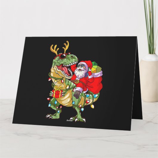 Santa Riding Dinosaur T Rex Kerstmis Funny Xmas K Kaart (Achterkant)