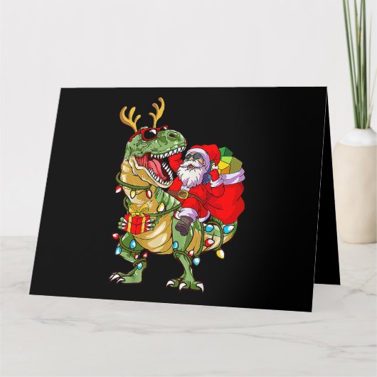 Santa Riding Dinosaur T Rex Kerstmis Funny Xmas K Kaart (Voorkant)