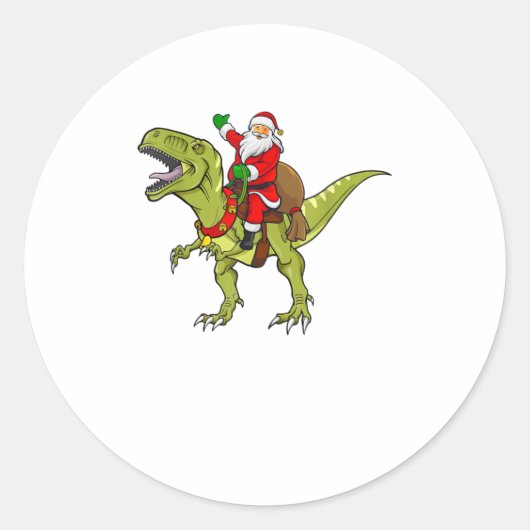 Santa Riding Dinosaur T rex Kerstmis G Ronde Sticker (Voorkant)