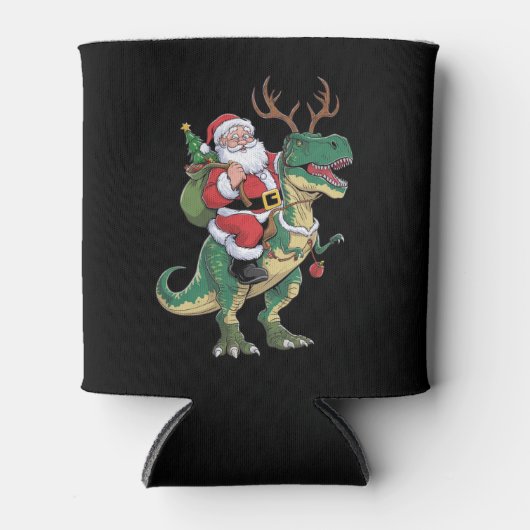 Santa Riding Dinosaur T-Rex Kerstmis Squad Blikjeskoeler (Voorkant)