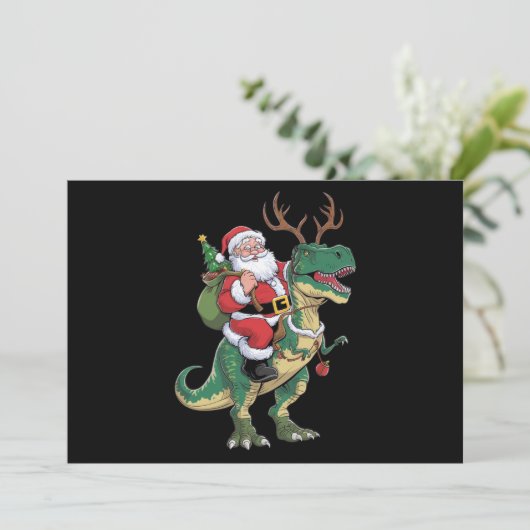 Santa Riding Dinosaur T-Rex Kerstmis Squad Feestdagenkaart (Staand voorkant)