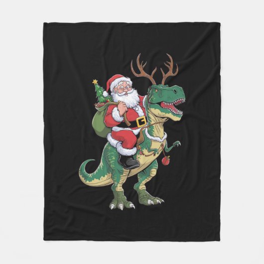 Santa Riding Dinosaur T-Rex Kerstmis Squad Fleece Deken (Voorkant)