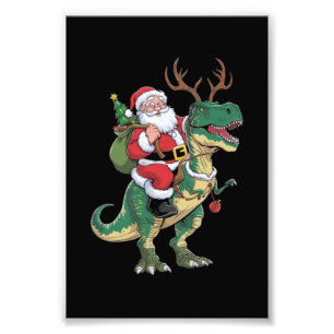Santa Riding Dinosaur T-Rex Kerstmis Squad Foto Afdruk