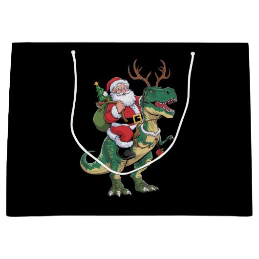 Santa Riding Dinosaur T-Rex Kerstmis Squad Groot Cadeauzakje (Voorkant)