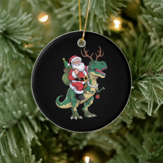 Santa Riding Dinosaur T-Rex Kerstmis Squad Keramisch Ornament (Boom)