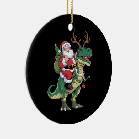 Santa Riding Dinosaur T-Rex Kerstmis Squad Keramisch Ornament (Rechts)