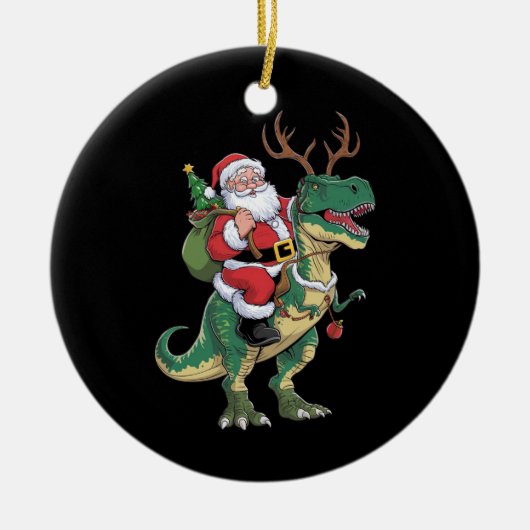 Santa Riding Dinosaur T-Rex Kerstmis Squad Keramisch Ornament (Voorkant)