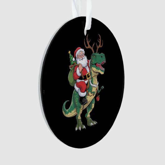 Santa Riding Dinosaur T-Rex Kerstmis Squad Ornament (voorkant)
