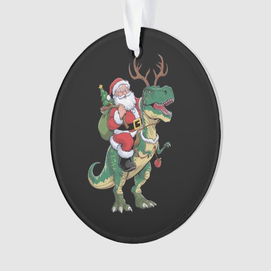 Santa Riding Dinosaur T-Rex Kerstmis Squad Ornament (voorkant)