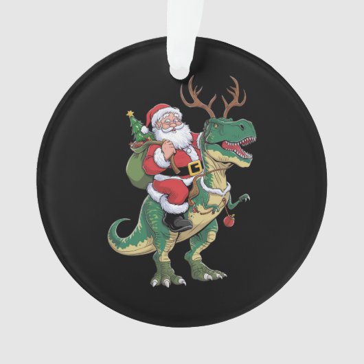 Santa Riding Dinosaur T-Rex Kerstmis Squad Ornament (voorkant)