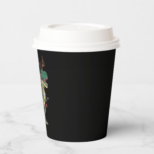 Santa Riding Dinosaur T-Rex Kerstmis Squad Papieren Bekers (Links)