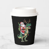 Santa Riding Dinosaur T-Rex Kerstmis Squad Papieren Bekers (Voorkant)