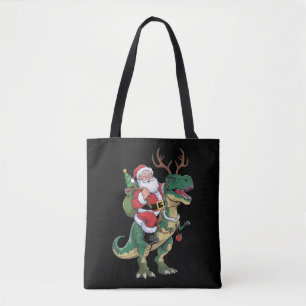 Santa Riding Dinosaur T-Rex Kerstmis Squad Tote Bag