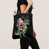 Santa Riding Dinosaur T-Rex Kerstmis Squad Tote Bag (Dichtbij)