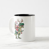 Santa Riding Dinosaur T-Rex Kerstmis Squad Tweekleurige Koffiemok (Voorkant links)