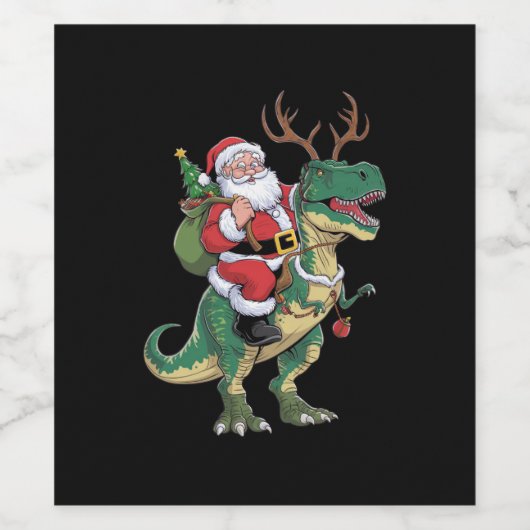 Santa Riding Dinosaur T-Rex Kerstmis Squad Wijn Etiket (Enkel label)