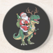 Santa Riding Dinosaur T-Rex Kerstmis Squad Zandsteen Onderzetter (Voorkant)