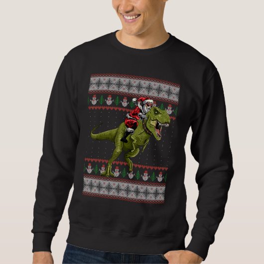 Santa Riding Dinosaur T Rex Kerstmis Ugly Sweate Trui (Voorkant)