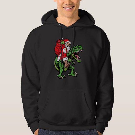 Santa Riding Dinosaur T Rex Mannen kerstborden Xm Hoodie (Voorkant)