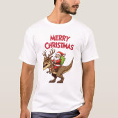 Santa Riding Dinosaur T-Rex Merry Christmas T-shirt (Voorkant)