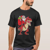 Santa Riding Dinosaur T Rex T-shirt met kerstmis (Voorkant)