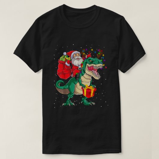 Santa Riding Dinosaur Trex Funny Christmas Kinder  T-shirt (Design voorkant)