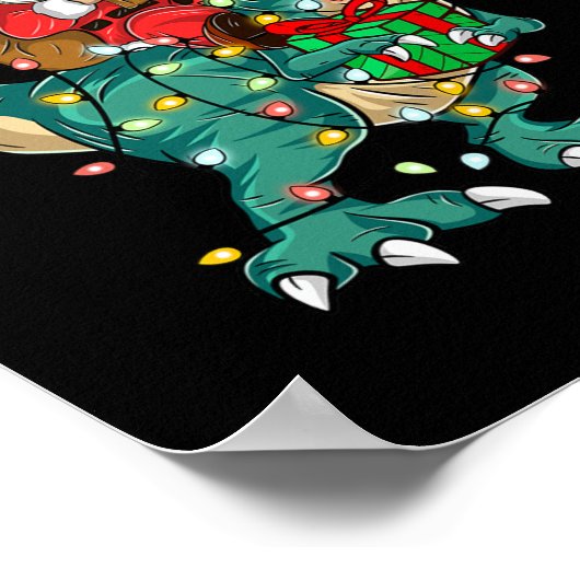 Santa Riding Dinosaur Trex Herten Kinder Jongens M Poster (Hoek)