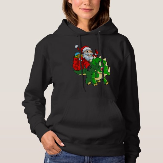 Santa Riding Dinosaur Triceratops Dino Christmas B Hoodie (Voorkant)