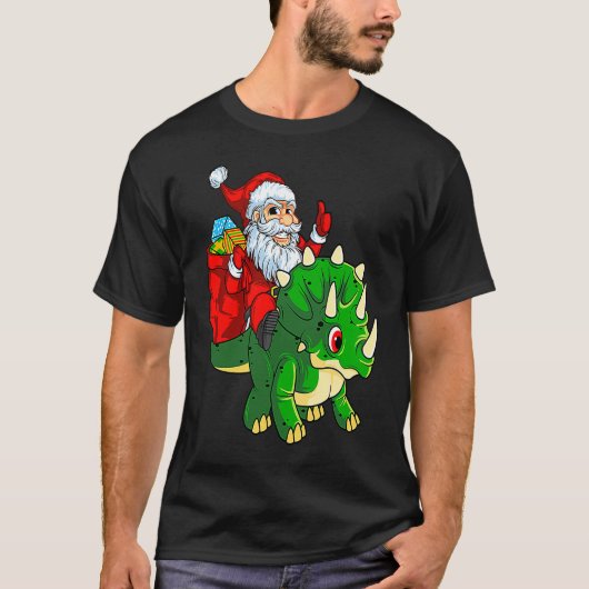 Santa Riding Dinosaur Triceratops Dino Christmas B T-shirt (Voorkant)