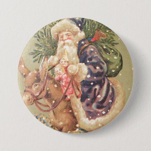 Santa Riding Donkey Ronde Button 7,6 Cm (Voorkant)