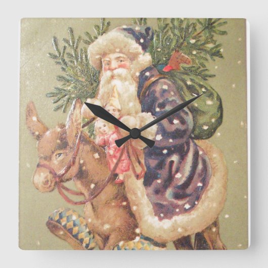 Santa Riding Donkey Vierkante Klok (Voorkant)