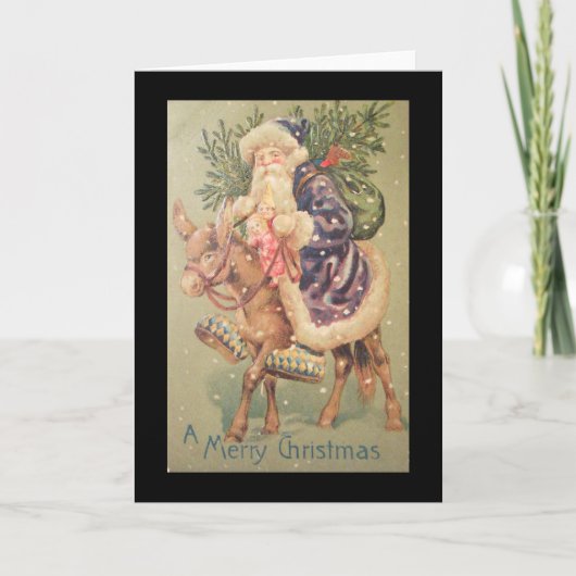 Santa Riding Donkey-Vintage Feestdagen Kaart (Voorkant)