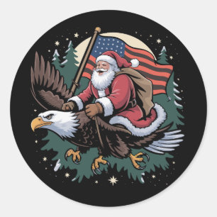 Santa Riding Eagle Vlag van de Verenigde Staten Ke Ronde Sticker