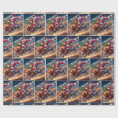 Santa Riding een Rodeo Bull Kerstmis Cadeaupapier (Vlak)
