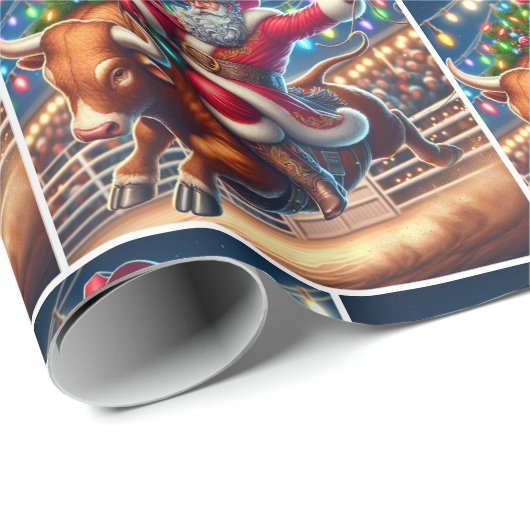 Santa Riding een Rodeo Bull Kerstmis Cadeaupapier (Rol Hoek)