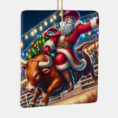 Santa Riding een Rodeo Bull Kerstmis Keramisch Ornament (Rechts)