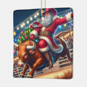 Santa Riding een Rodeo Bull Kerstmis Keramisch Ornament (Links)